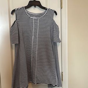 Black an white striped shirt.